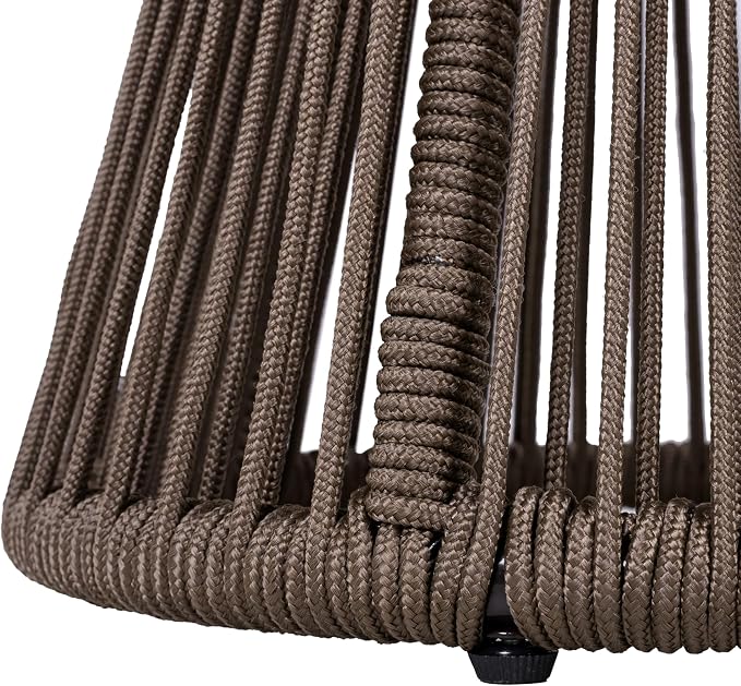 Merax 2 Pieces Round Outdoor Side Table Set, Bohemian Patio Side Tables with Acacia Wood Top and Dark Grey Handwoven Rope Base for Garden, Yard, Elegant Hourglass Design, No Assembly, 25.8" Height