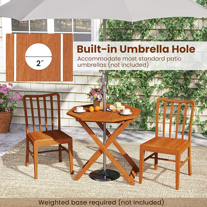 HAPPYGRILL Outdoor Patio Wood Dining Table for 4, Octagon Folding Bistro Table with 2" Umbrella Hole for Garden, Porch and Backyard, No Assembly Required (1)