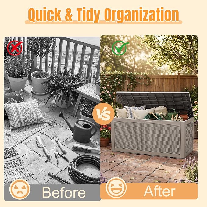 Outdoor Storage Box-160 Gallon Resin Deck Box,Waterproof & UV Resistant Lockable Package Delivery Bin,Toy Cabinet for Indoor & Outdoor
