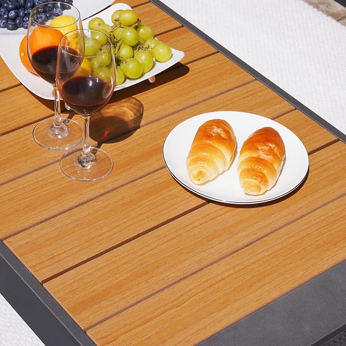 Sundale Outdoor Patio Coffee Table, Rectangular Outdoor Coffee Table with Glitter Shimmer Coated Aluminum Frame and Wood-Like Top, All Weather Deck Table for Patio, Balcony, Deck