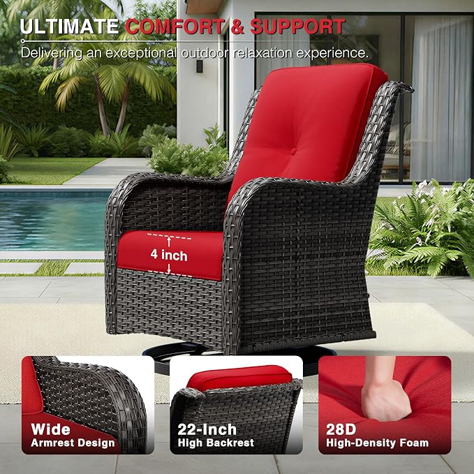 Joyside 4 Piece Wicker Patio Furniture Set, Outdoor Swivel Rocker Patio Chairs with High Back, Deep Seating, Wide Armrest, Thickened Cushions, Outdoor Furniture for Deck, Porch Use