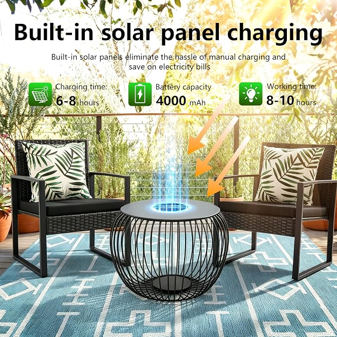 LED Outdoor Side Table, 26 Inch Large Hollow Metal Garden End Table, Top Solar Panel for Solar Charging, Bottom Glowing LED Light, Heavy Duty 2-in-1 Stool for Courtyard Backyard Villa
