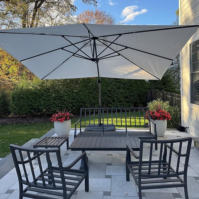 PURPLE LEAF 10' X 13' Patio Umbrella Outdoor Cantilever Rectangle Umbrella Aluminum Offset Umbrella with 360-degree Rotation for Garden Deck Pool Patio White