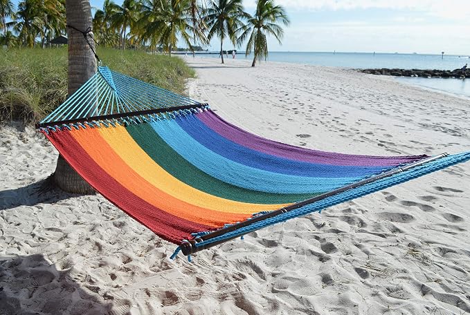 Jumbo Caribbean Hammock - 55 Inch - Soft-Spun Polyester - Rainbow
