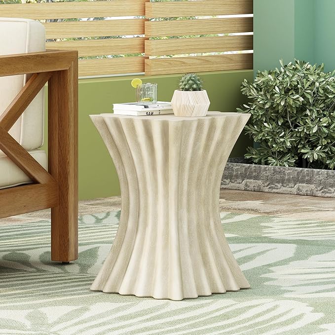 Lightweight Concrete Outdoor Side Table,Archaistic Wavy Outdoor End Table, Modern Small Accent Table for Patio Garden Balcony Porch Antique Brown 23.25" H