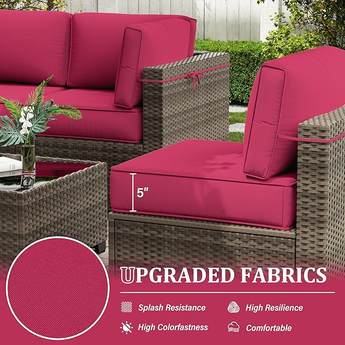 Outdoor Furniture Replacement Cushions, 5" Foam Foam High-Density, Fits 6-seat Sectional Rattan Conversation Set, 14 Piece Patio Water-Resistant Replacement Sofa Cushions, Liner&Cover