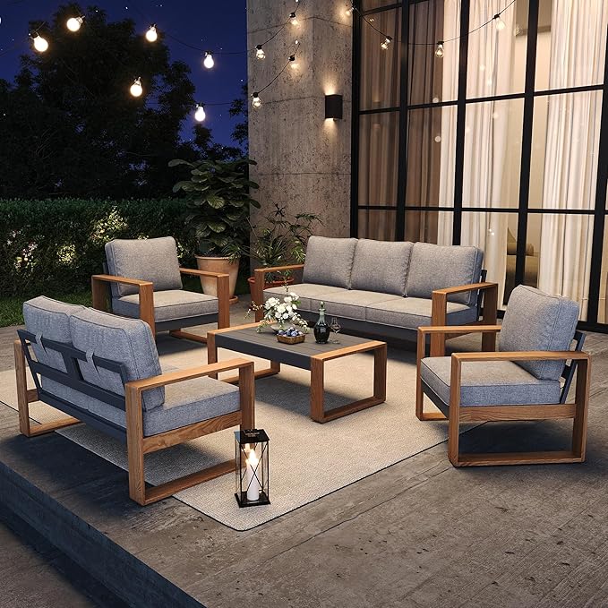 2 Pieces Aluminum Patio Chair Set, Outdoor Conversation Sets with High Backrest Chair for Garden and Backyard