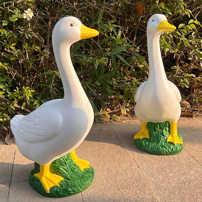 Porch Goose Statue Garden Decor - 20″ Large Porch Goose Statues, Resin Duck Figurine, Indoor/Outdoor Decorations for Patio, Lawn, Yard, Housewarming Birthday Gifts for Mom Women Men