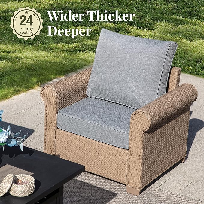 Patio Furniture Set 2 pcs, Wicker Outdoor Patio Furniture, 2 Single Chairs, Rattan Patio Conversation Set for Backyard Deck, Grey