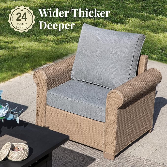 MIXPATIO Patio Furniture Set 4 pcs, Wicker Outdoor Patio Furniture, 3-Seat Sofa, 2 Single Chairs and Coffee Table, Rattan Patio Conversation Set for Backyard Deck, Grey