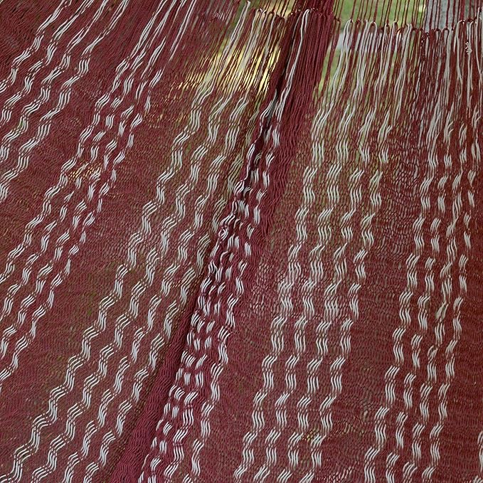 NOVICA Burgundy White Hand Woven Cotton Mayan 2 Person XL Rope Hammock with Hanging Accessories, 'Burgundy Riviera' (Double)