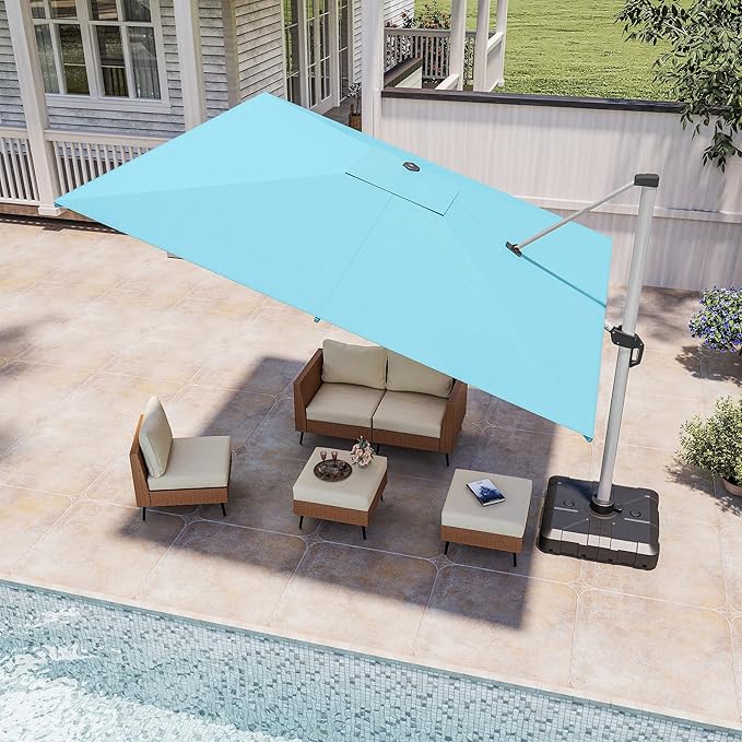 LAUSAINT HOME Cantilever Patio Umbrella, 360° Rotating Offset Umbrella with Aluminum Frame, Large Square Sunshade for Backyard, Pool, Deck, Lawn (Square, Khaki)