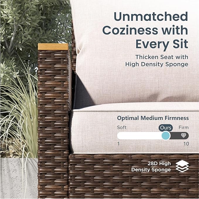 PHI VILLA Patio Sectional Wicker Furniture Set Oversize, 9-Piece Outdoor Rattan Conversation Seating Large Sofa Set for 9 Seats with Cushions, Beige