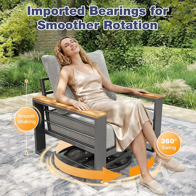 Aoxun Aluminum Patio Furniture Set 7 Seats with Rocking Chair, Oversized Outdoor Sectional with Washable Thick Cushions, Coffee Table, Patio Conversation Sets for Porch, Balcony, Deck