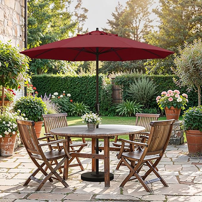 California Umbrella 12-Year Protection 7.5-Ft Outdoor Patio Umbrella, Sunbrella Fade-Resistant Fabric, Auto-Tilt, Heavy Duty Aluminum Frame, 8 Reinforced Ribs for Pool or Deck, Bronze Pole, Jockey Red