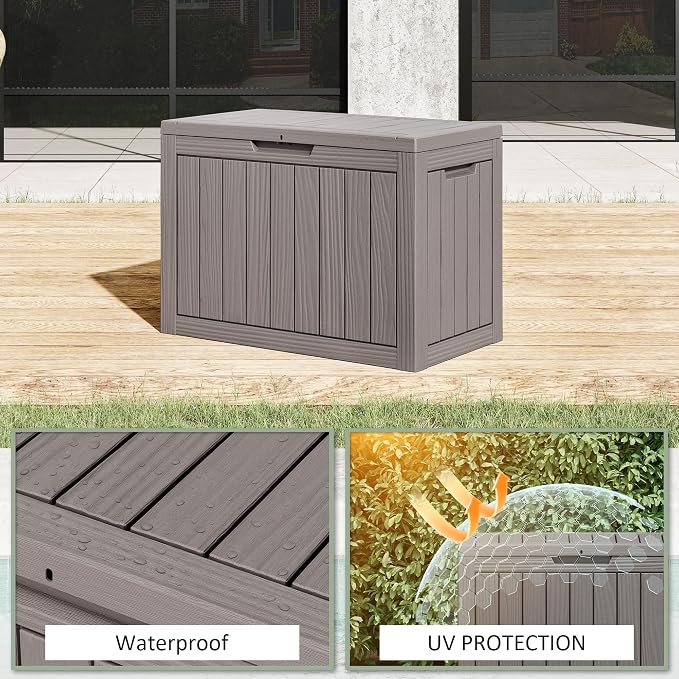 Outdoor Storage Box, 50 Gallon Resin Deck Boxes Outdoor Waterproof For Patio Furniture, Garden Tools, Pool Supplies, Lockable And UV Resistant (Striped Gray)