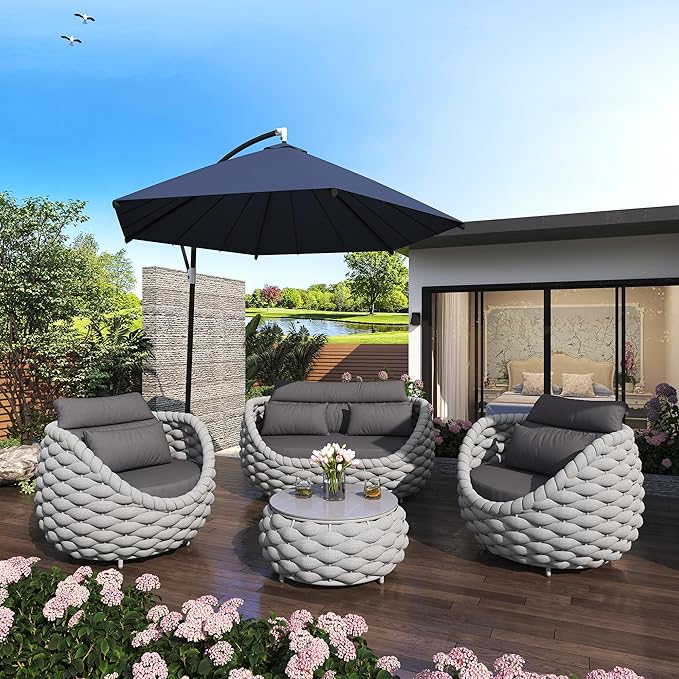 TWT Outdoor Patio Furniture Set 6 Pieces Aluminum Sectional Sofa, Metal Patio Conversation Set with Threeseat, Loveseat & Armchair, Cushion and Coffee Tables