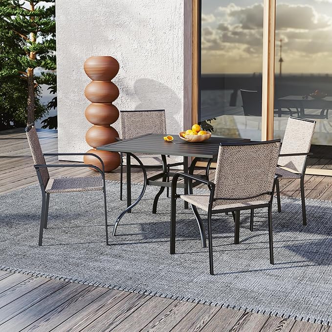 Anmutig Outdoor Square Table and 4 Chairs Set, 2.92 ft Patio Table with Umbrella Hole and Beige Chairs Small Furniture 5 Piece