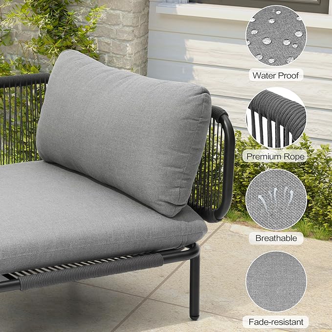 7PCS Patio Furniture Set, Oversized Outdoor Sectional Furniture with Metal Frame, 6-Seats Conversation Set with Height Adjustable Coffee Table for Outdoor