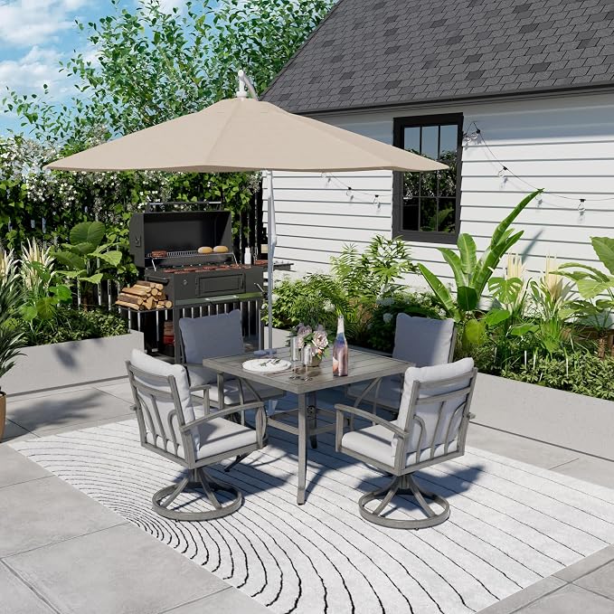 HAPPATIO 5-Piece Patio Outdoor Dining Set - All Aluminum Outdoor Patio Table and Chairs Set for 4 includes 1 Square Dining Table and 4 Swivel Dining Chairs, Patio Outdoor Dining Set for Lawn or Garden