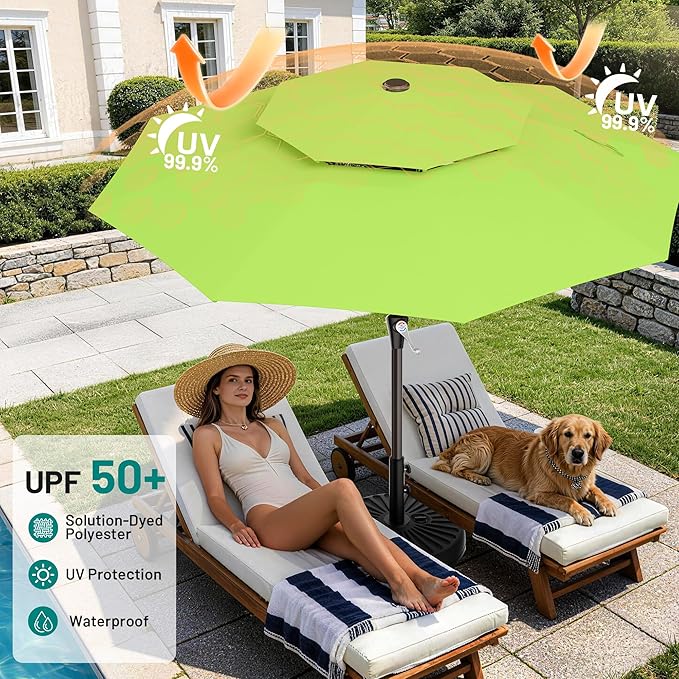 AreShark 10ft 2 Tiers Patio Umbrella - Outdoor Umbrella Waterproof UV Protection, Market Table Umbrella w/Push Button Tilt&Crank for Pool, Porch, Garden(Apple Green)