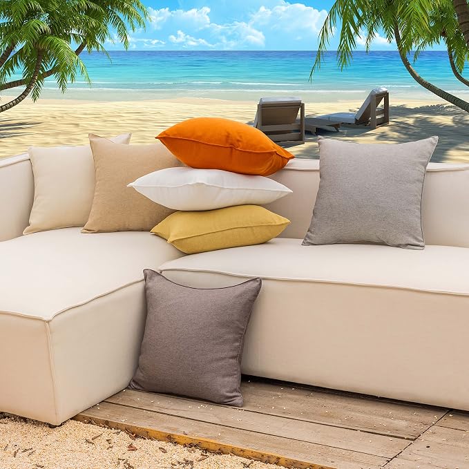 Home Brilliant Pillow Covers Outdoor Black Throw Pillows Waterproof Linen Decorative Pillow Cases for Chairs, 16x16 inch, Set of 4, Black