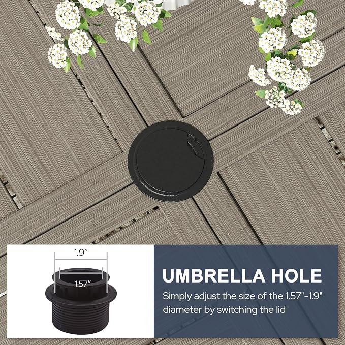 VICLLAX Patio 7 Pieces Outdoor Dining Set, 50" Round Metal Table with Umbrella Hole and 6 Swivel Textilene Chairs for Lawn, Garden, Porch, Grey