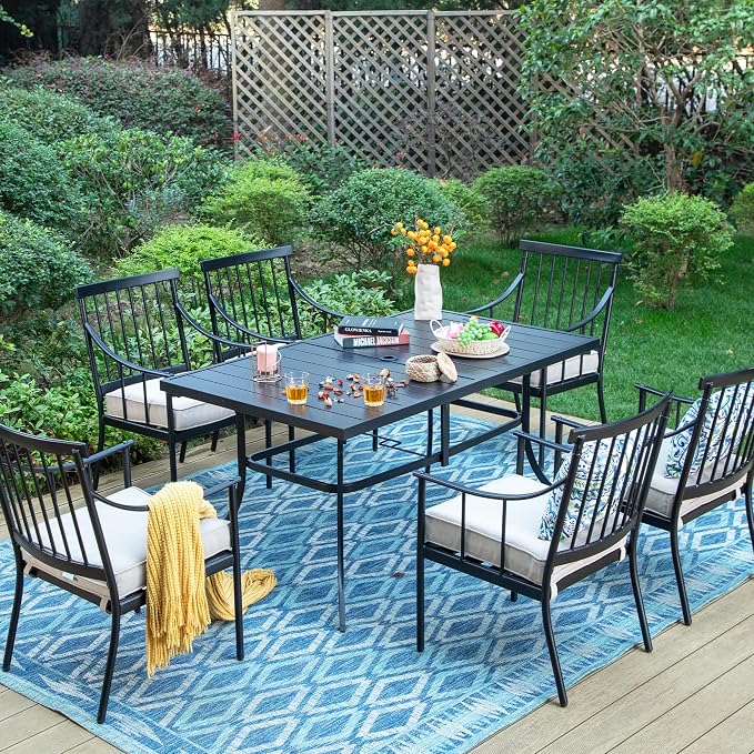 Sophia & William 7-Piece Patio Dining Set, Metal Table, Stright Leg Chairs | Cushions, Umbrella Hole, 300 lbs Chair Capacity