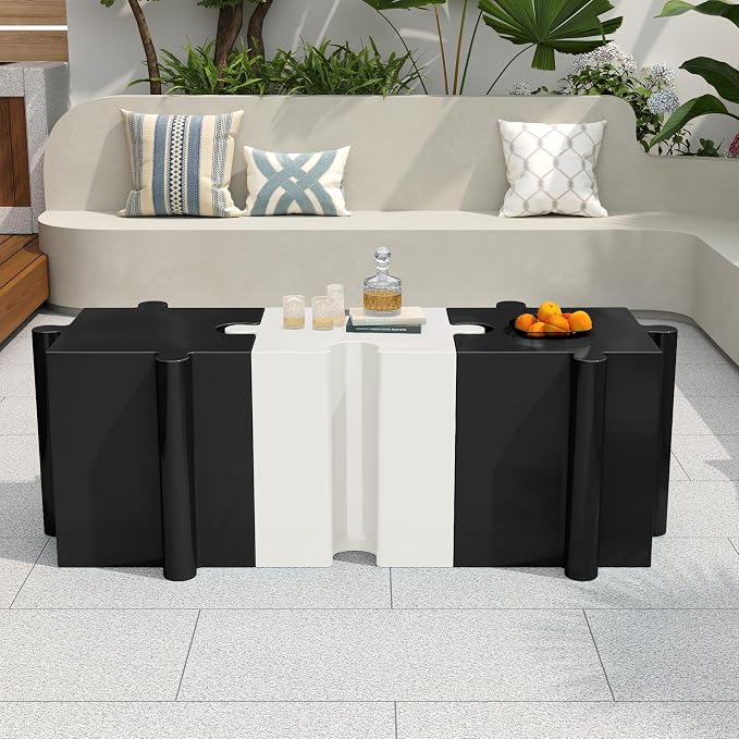 Christopher Knight Home Daton 3 Piece Interlocking Outdoor Side Table Set, Modular Lightweight Concrete Coffee Table, Convertible MGO End Table for Indoor&Outdoor, Creative Set Up, Black+White