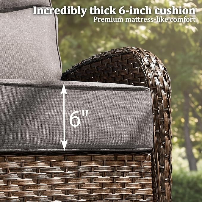 Outdoor Swivel Rocking Chair Patio Set (10pcs) High-Back - Thick Cushion Swivel Rocking Chair Patio Chairs Set, All-Weather Wicker Patio Furniture Set, Suitable for Balcony Patios, Brown/Gery