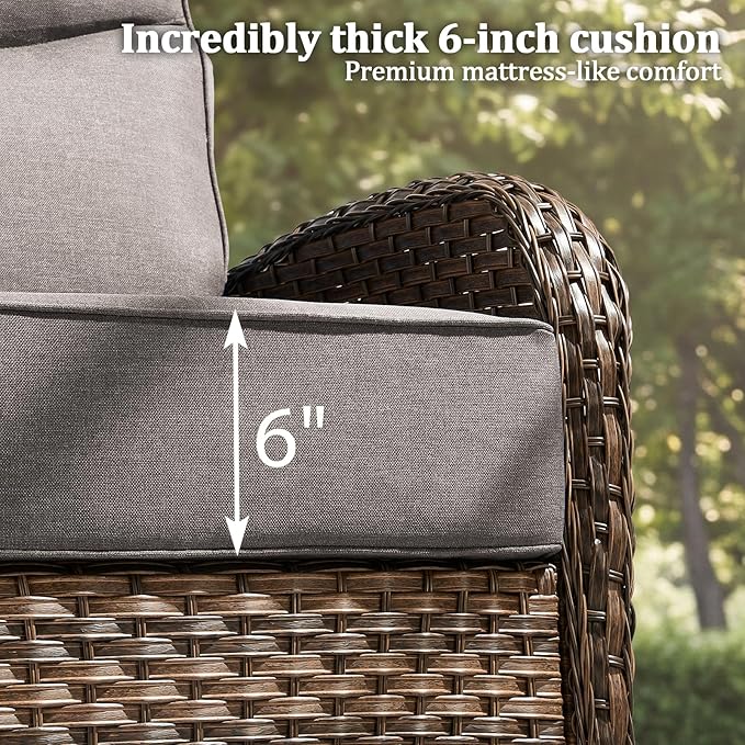 Outdoor Swivel Rocking Chair Patio Set (5-Piece), High-Back - Thick Cushion Swivel Rocking Chair Patio Set, All-Weather Wicker Patio Furniture Set, Suitable for Balcony Patios, Brown/Gery