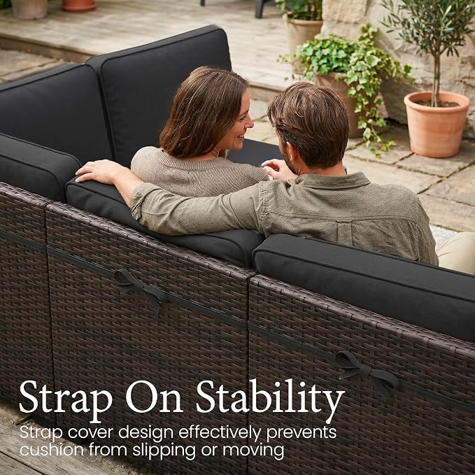 LayinSun 13 Pieces Outdoor Patio Furniture Set with 44" Fire Pit Table Brown Rattan Sectional Sofa Conversation Sets