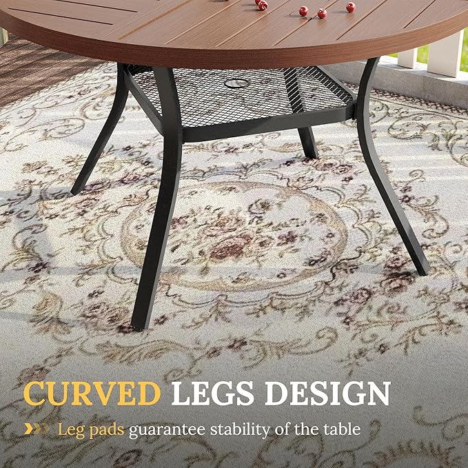 VICLLAX 5 Pieces Patio Dining Set for 4, Outdoor Furniture Set Includes 40.6" Square Outdoor Table and 4 Patio Swivel Chairs for Lawn Garden, Walnut Tabletop and Mixed Brown Fabric