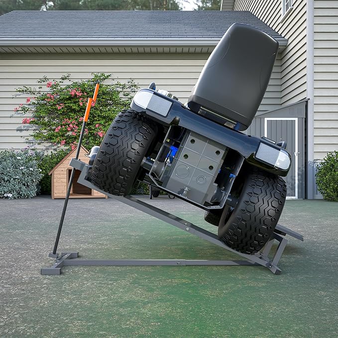 Ride on Lawn Mower Jack Lift, Telescopic Maintenance Jack for Lawn Mowers and Garden Tractors, Weight Capacity 880 Lbs, Lawn Mower Lift with Crank Handle & Power Tool Handle, Easy to Use (Grey)