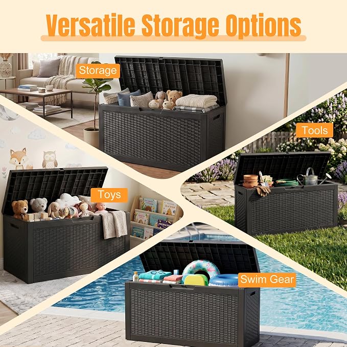 Outdoor Storage Box,95 Gallon Resin Deck Box,Waterproof & UV Resistant Lockable Package Delivery Bin,Toy Cabinet for Indoor & Outdoor