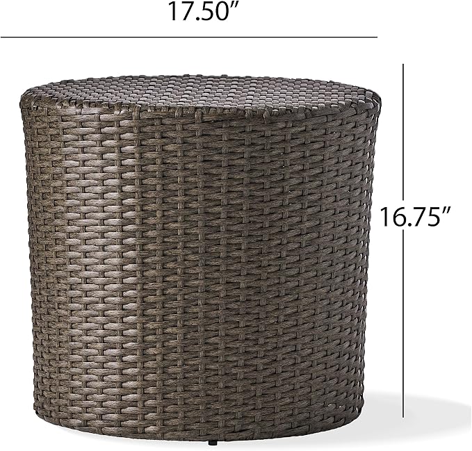 Rattan Side Table Round Small Coffee Table French Country Rustic Wicker Side Table End Table for Indoor Outdoor Patio Living Room Light Grey
