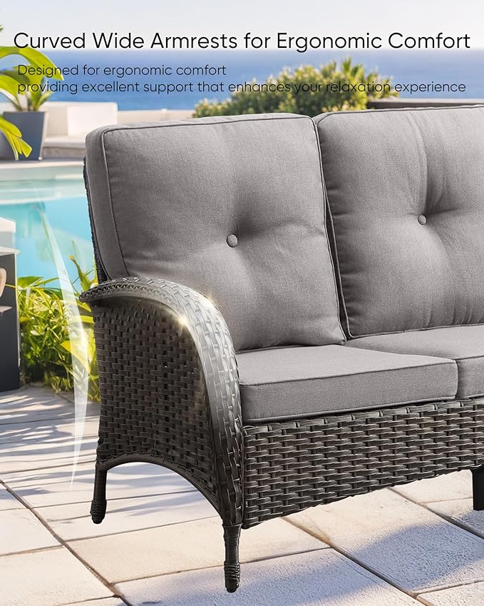 HUMMUH 7-Piece Outdoor Patio Furniture PE Wicker Patio Conversation Set,High Back Patio Couch with Ottomans Outdoor Rocking Chairs with Tables for Backyard,Porch,Deck