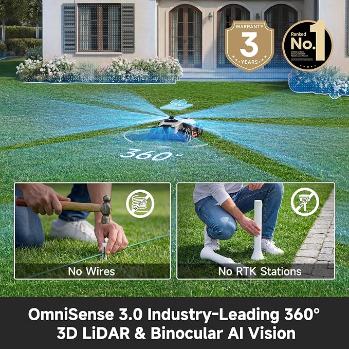 [All-Terrain Wire-Free] DREAME A3 AWD 2000 Robot Lawn Mower, 360° 3D LiDAR & AI Dual Vision Smart Robotic Mowers for 0.5 Acre, 80% Slopes & 45min Fast Charge, 1.97" Edge Trimming, 4G GPS Anti-Theft