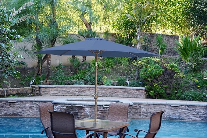 Jeco Aluminum Patio Market Umbrella Tilt with Crank, Fabric & Bronze Pole, Blue, 9'