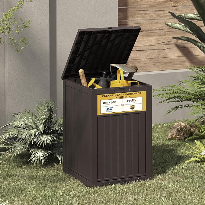 LHBGO Package Delivery Box for Outside, with Delivery Sign 48 Gallon Storage with Lockable Secure, Large Resin Outdoor Package Drop Container