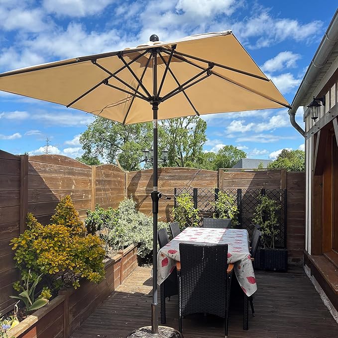 PURPLE LEAF 6.5' x 6.5' Square Patio Umbrella Outdoor Table Umbrella Aluminum Frame Market Umbrella Sun Umbrella with 8 Sturdy Ribs & Tilt for Garden Deck Lawn & Pool Beige