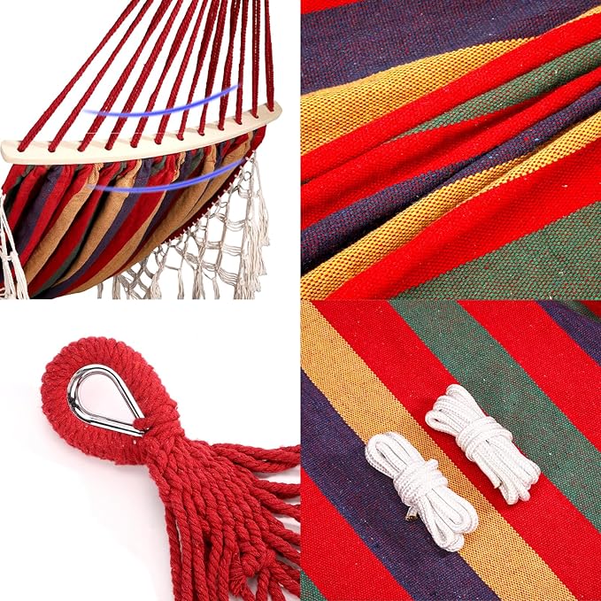 Double Hammock with Tree Straps 108x59in Heavy Duty 770 lbs Camping Hammock with Tassels Portable Colorful Canvas Hammocks with Carry Bag for Backyard Outdoor Beach Patio