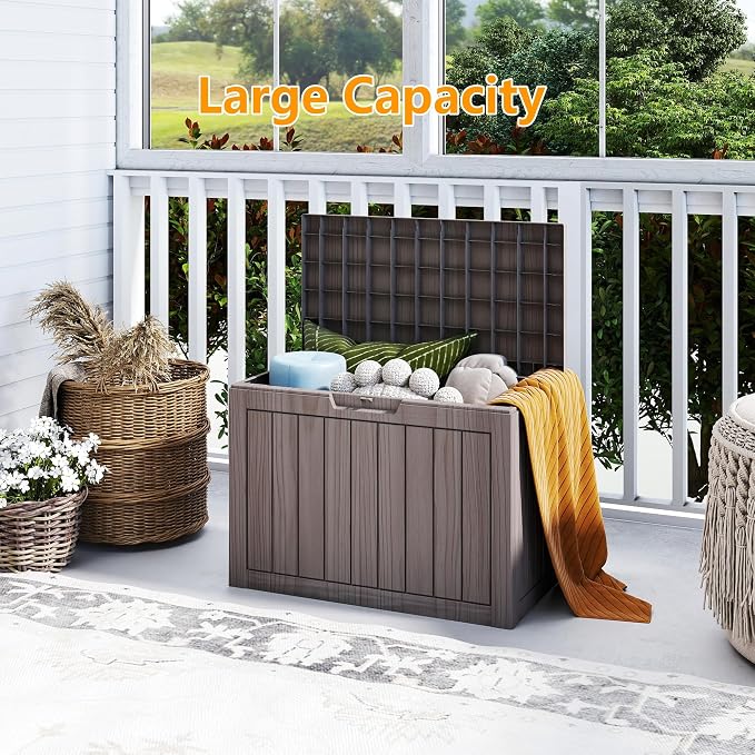 Outdoor Storage Box, 50 Gallon Waterproof Deck Box [Upgraded 3.0], Snap-Together Storage Bin for Chair Cushions, Porch Throw Pillows, Lockable Small Coffee Table Ottoman, Patio Garden, Grey