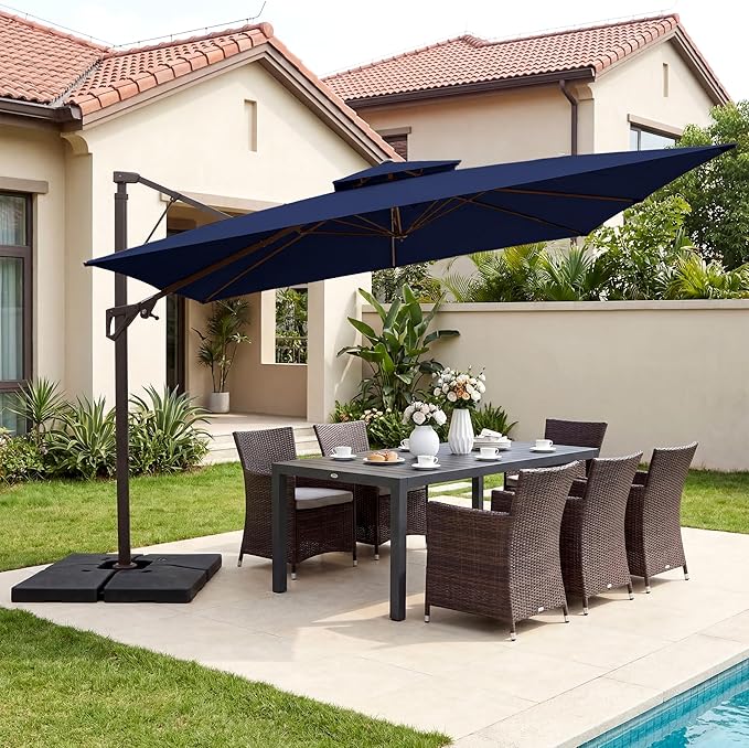 JEAREY 11ft 2-Tier Cantilever Patio Umbrella, Large Square Outdoor Offset Umbrella with Double Top Vent and 360-degree Rotation for Garden, Deck, Pool, Patio, Navy