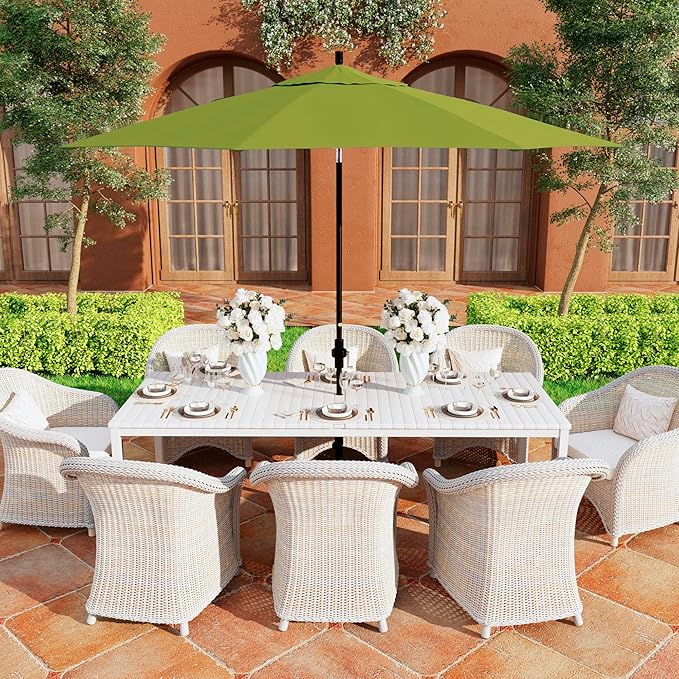 California Umbrella 11Ft Premium Sunbrella Patio Umbrella, Hand-Crank, Tilt-Collar, Black Frame, Macaw Fabric
