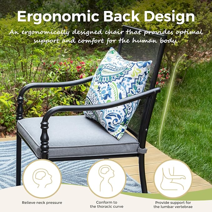 MIXPATIO 7 Pieces Outdoor Patio Dining Set for 6,Outdoor Metal Furniture Dining Set, 6 Metal Chairs with Thickened Cushions, 60" Rectangle Table for Garden Backyard with 1.57" Umbrella Hole