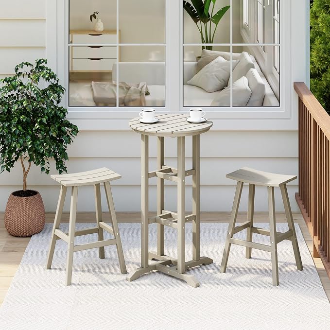 Costaelm Outdoor Bar Table, 42" Counter Height Round Patio Cocktail Bar Table, Patio Bar Table 3-Pieces Set Bistro Dining Table Pub Table for Deck, Backyard, Garden, Sand