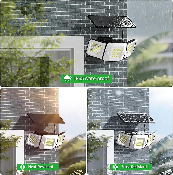 intelamp Solar Flood Lights Outdoor Waterproof, 6000mAh 1200LM Solar Powered Dual Motion Sensor LED Lighting Dusk to Dawn Security Floodlight Exterior with Remote 9.8ft Cable for Outside Garden House