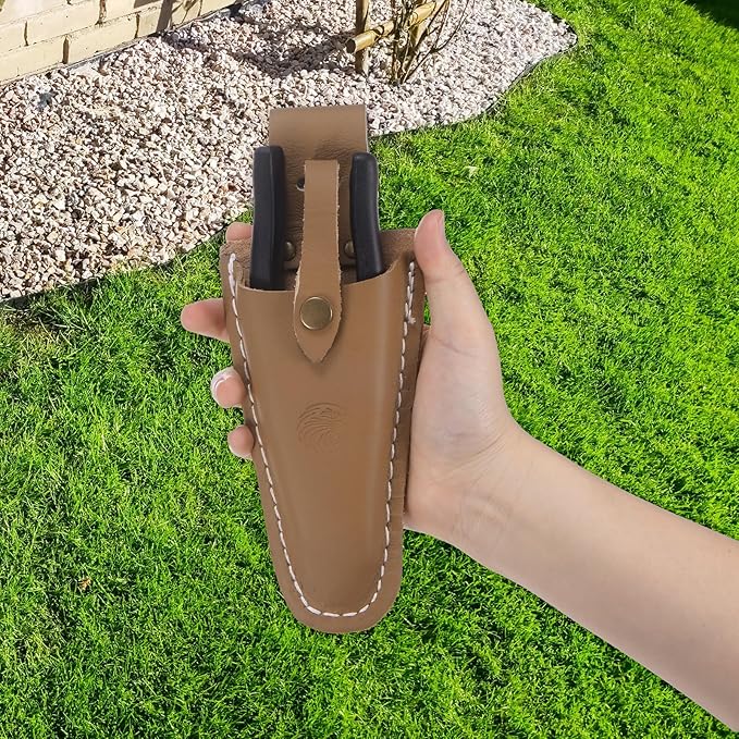 M METERXITY 2-Pack Garden Pruner Sheath, Portable Leather Pruning Shears Sheath Pliers Holder for Belt, Garden Scissors Leather Case for Hand Pruner/Garden Shears/Clippers [Yellowish Brown]