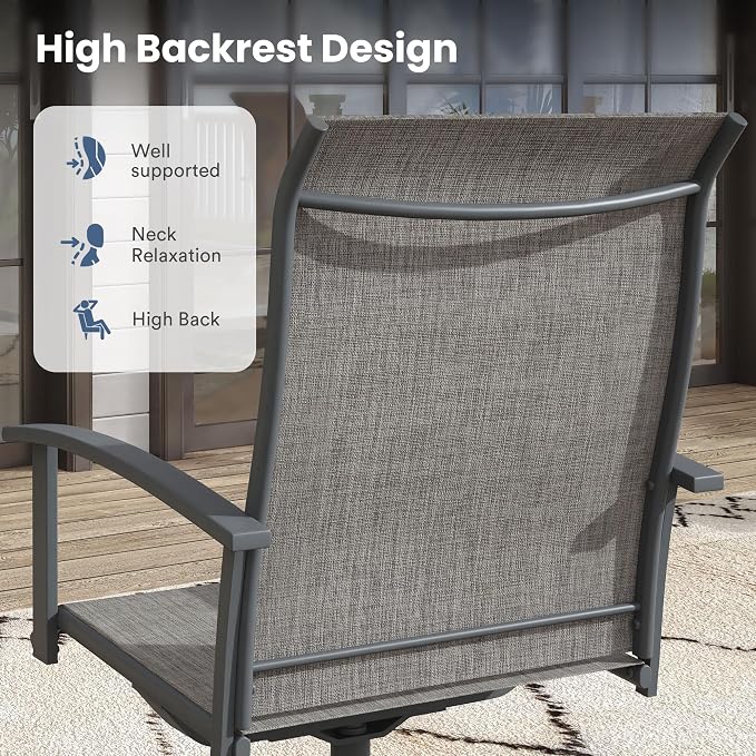 VICLLAX 7 Pieces Patio Dining Set for 6, 53.1" Round Outdoor Table and Chairs (4 Patio Fixed Chairs and 2 Swivel Chairs) for Deck Garden, Dark Grey